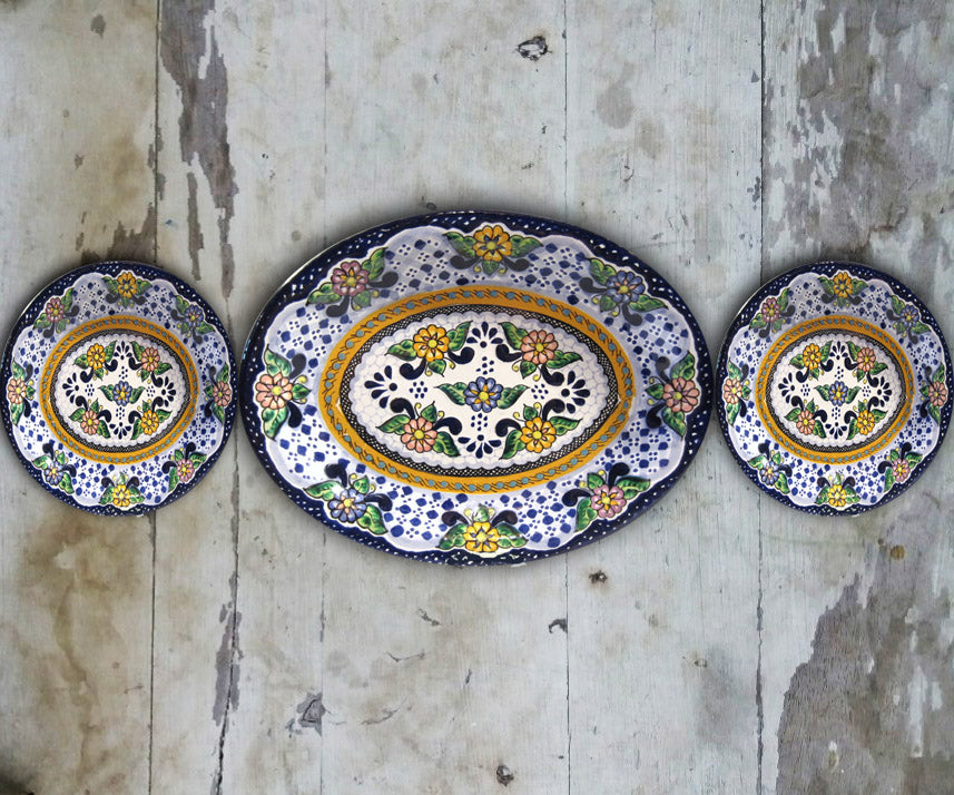 Hand painted set of 3 Mexican Wall plates