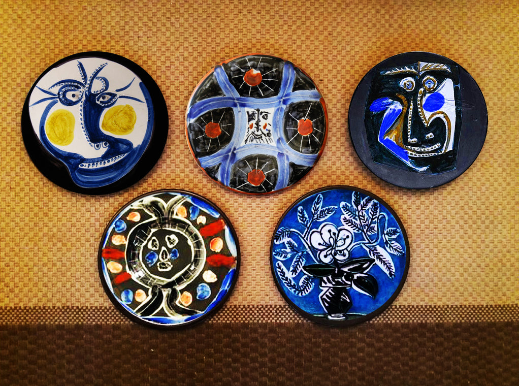 Hand painted set of 5 Picasso Blue Plates