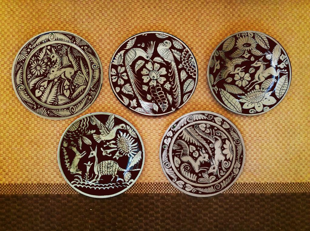 Hand Painted Set of 5 Mexican Wall Plates