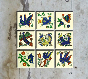 Hand painted set of 9 Mexican Talavera Tiles-003