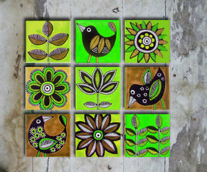 Hand painted set of 9 tiles-2