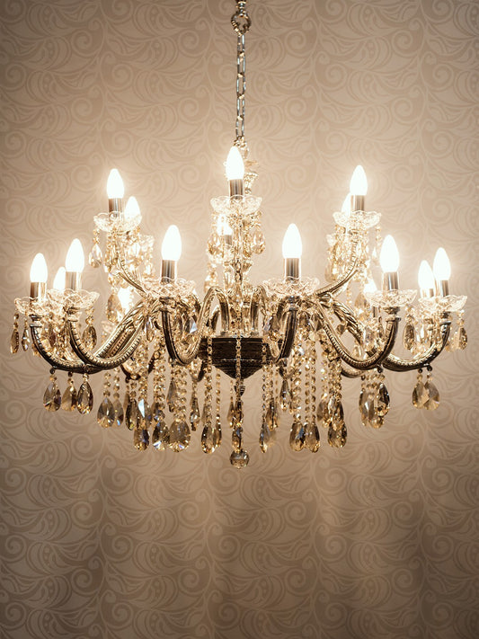 SZ Silver 18 Light Brass Crystal Chandelier