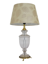 Load image into Gallery viewer, Royal Antique 26 Inch Single Trophy Glass &amp; Brass Table Lamp Light With 14 Inch Gold Leaf Pattern Tapered Fabric Shade