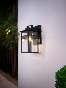 Modern Black Mesh Band Glass Box Outdoor Wall Sconce