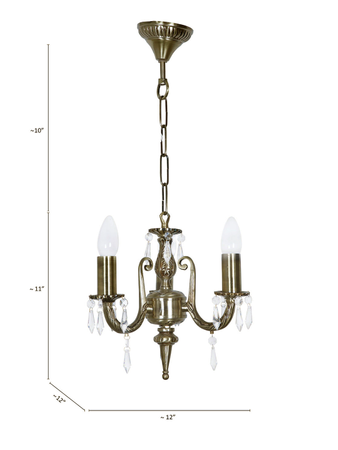 3 Light Aluminium Crystal Mini Chandelier dimensions