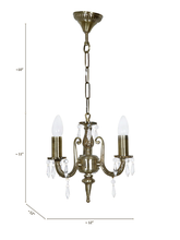 Load image into Gallery viewer, 3 Light Aluminium Crystal Mini Chandelier dimensions