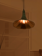 Load image into Gallery viewer, Vintage Gramophone Horn Pendant Light in Patina Finish ceiling view