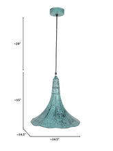 Load image into Gallery viewer, Vintage Gramophone Horn Pendant Light in Patina Finish dimensions