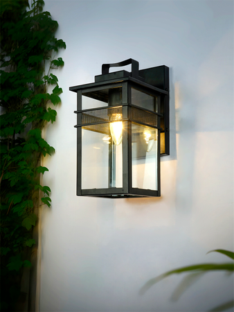 Modern Black Mesh Band Glass Box Outdoor Wall Sconce