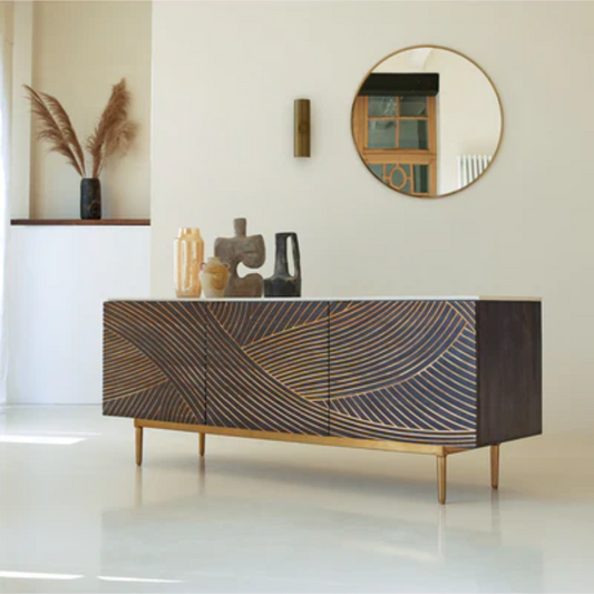 Sand-dune Inspired Solid Mango Wood Sideboard