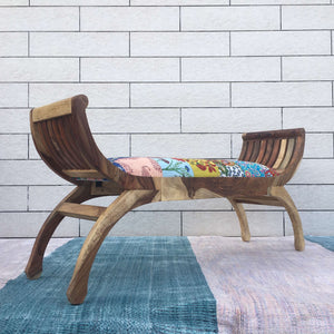 handcrafted solid mango wood lotus bench side view