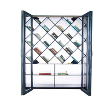 Load image into Gallery viewer, Indigo Blue Solid Wood Bookshelf with Sliding Folding Door opened to the side