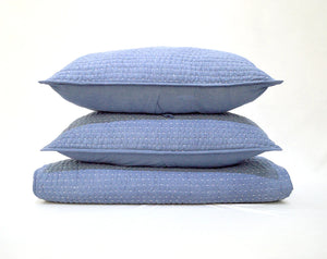 Denim blue stonewashed cotton kantha quilt set, Sizes available