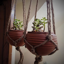 Load image into Gallery viewer, Set of 2 Terracotta and Jute Hanging cum Desktop Planters Round home placement close up
