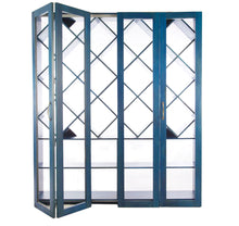 Load image into Gallery viewer, Indigo Blue Solid Wood Bookshelf with Sliding Folding Door opened from one side