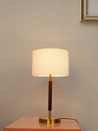 Contemporary Steel Brown Table Lamp With White Drum Shade