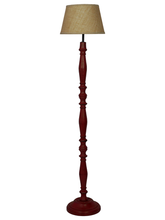 Load image into Gallery viewer, French Farmhouse-Style Distressed Red Wooden Rustic Floor Lamp with 14 Inch Tapered Jute Shade