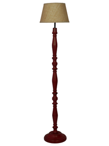 French Farmhouse-Style Distressed Red Wooden Rustic Floor Lamp with 14 Inch Tapered Jute Shade
