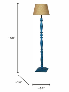 French Farmhouse-Style Distressed Blue Wooden Rustic Floor Lamp with 14 Inch Tapered Jute Shade