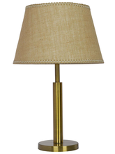 Load image into Gallery viewer, Transitional Brushed Brass Finished Metal Table Lamp with Jute Lace Fabric Shade