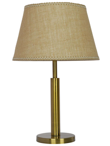 Transitional Brushed Brass Finished Metal Table Lamp with Jute Lace Fabric Shade