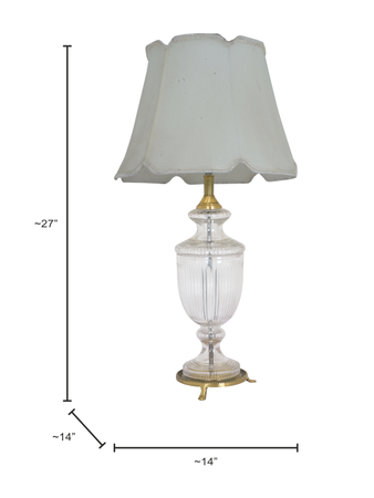 Royal Antique 27 Inch Single Trophy Glass & Brass Table Lamp Light With 14 Inch Off White Scalloped Borders Fabric Shade