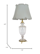 Load image into Gallery viewer, Royal Antique 27 Inch Single Trophy Glass &amp; Brass Table Lamp Light With 14 Inch Off White Scalloped Borders Fabric Shade