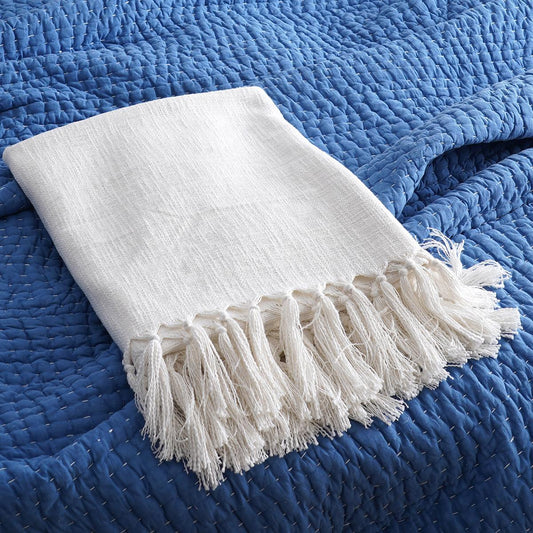 White waffle Throw blanket, 100% cotton, 50X60 inches with fringes