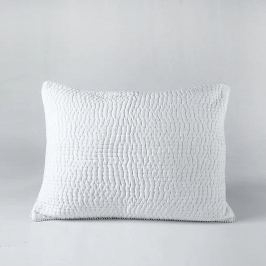 SHWET - WHITE Kantha quilted pillow covers, classic stripe quilting pattern, 100% cotton, Sizes available