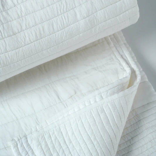 SHWET - White Luxury Cotton Satin Quilted Bedspread with Thick and Thin Stripe pattern, Sizes available