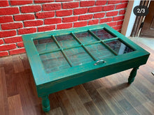 Load image into Gallery viewer, Solid wood coffee table made with reclaimed window pane 