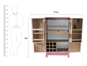 Beetroot Pink Solid Wood Tall Bar Cabinet next to a human being