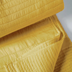 Yellow 300TC quilted bedspread, stripe pattern luxury quilt, Sizes available