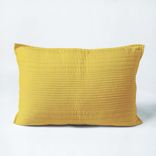 Yellow 300TC cotton satin luxury quilted pillow covers, stripe quilting pattern, Sizes available