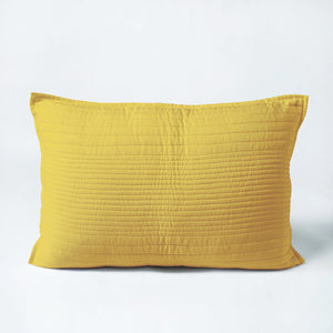 Yellow 300TC cotton satin luxury quilted pillow covers, stripe quilting pattern, Sizes available