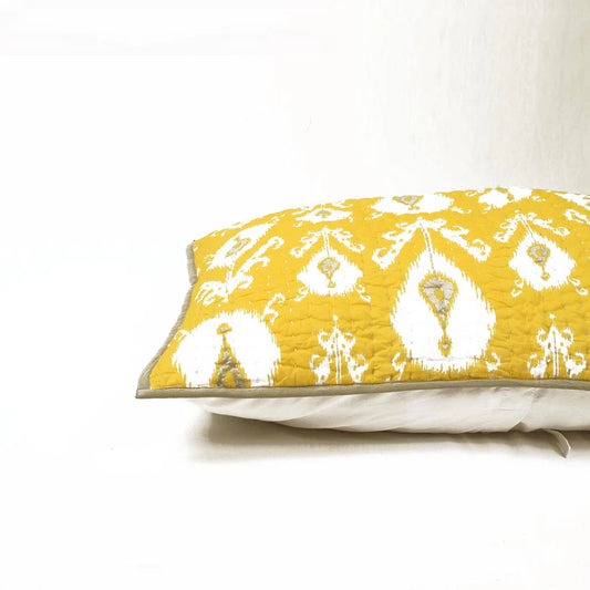 Yellow ikat cotton kantha quilted pillow cover, sizes available