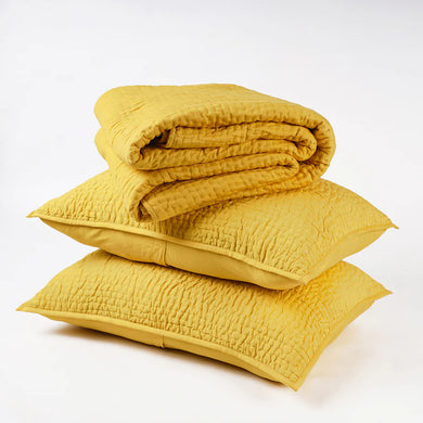 Yellow 300TC cotton Satin quilt set, Kantha bed set, sizes available