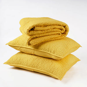 Yellow 300TC cotton Satin quilt set, Kantha bed set, sizes available