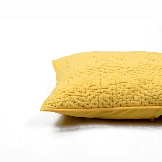 Yellow kantha quilted cotton pillow cover, chevron pattern, sizes available