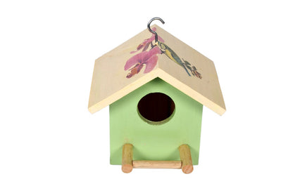 Orchid Patterned Green Birdhouse