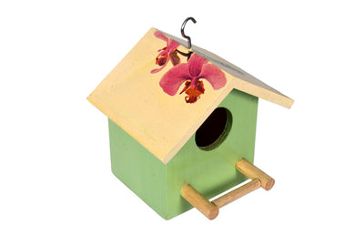 Orchid Patterned Green Birdhouse
