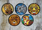 hand painted set of 5 'Mosaic Wild Cats' Wall Plates