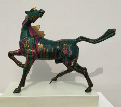 Fiberglass Horse Sculpture - Dark Green ,gold,pink