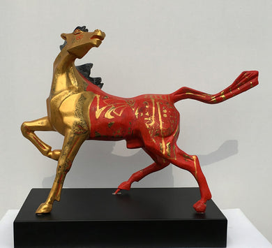Fiberglass Horse Sculpture - Gold & Red