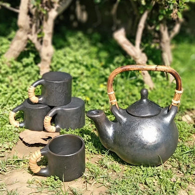 Longpi Black Pottery Flame-Safe Kettle Mugs Set