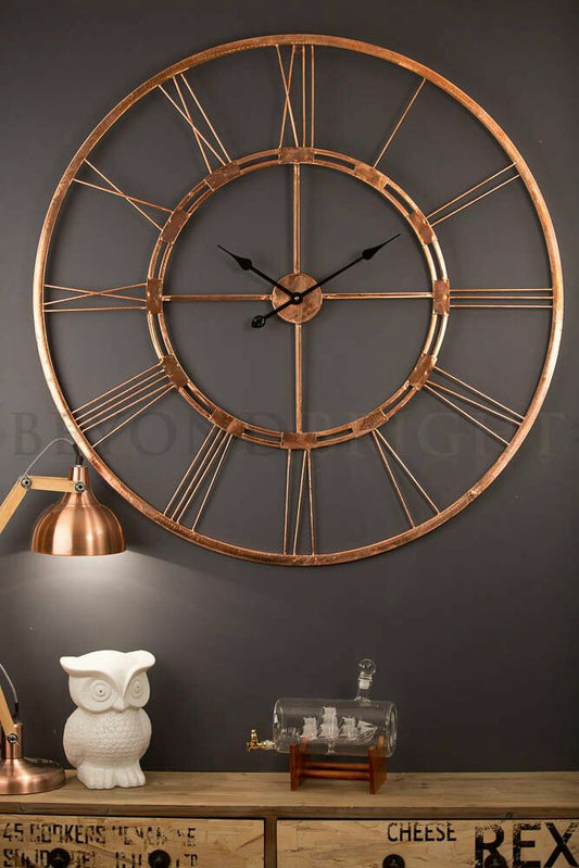 Metal Skeleton Vintage Wall Clock Big Copper Home Decor