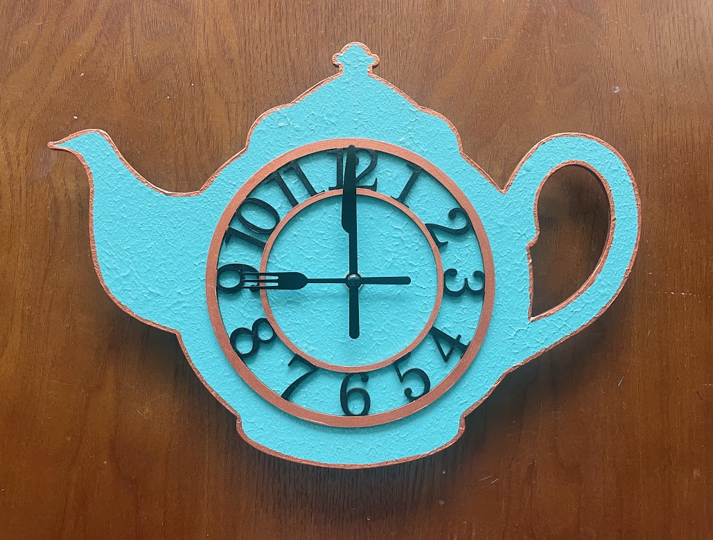 TeaPot Kitchen Wall Clock with Folk and Knife hands-Blue