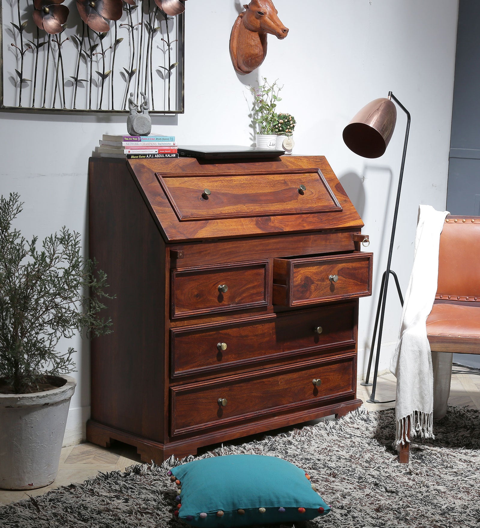 Malabar storage study desk in honey finish