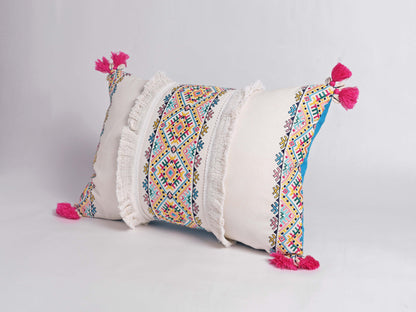 Embroidered pillow cover, multicoloured, handmade, bohemian, 14X21 inches