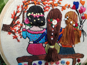 Friends together - Hand embroidered hoop art